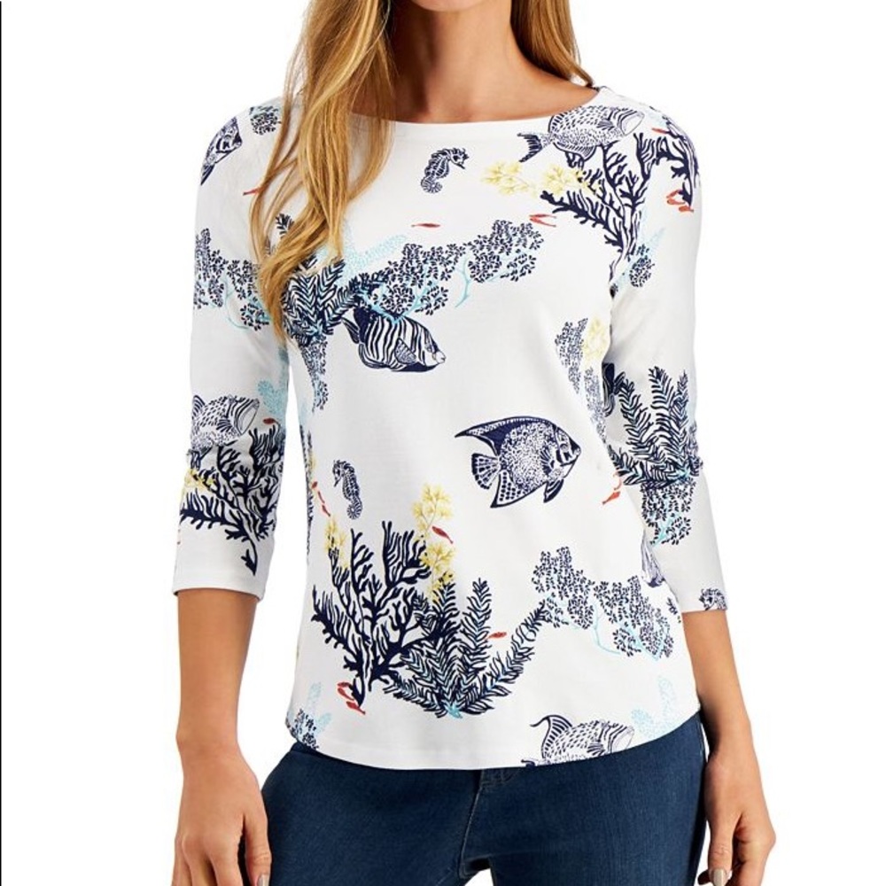 Charter Club Tropical Fish Print Top